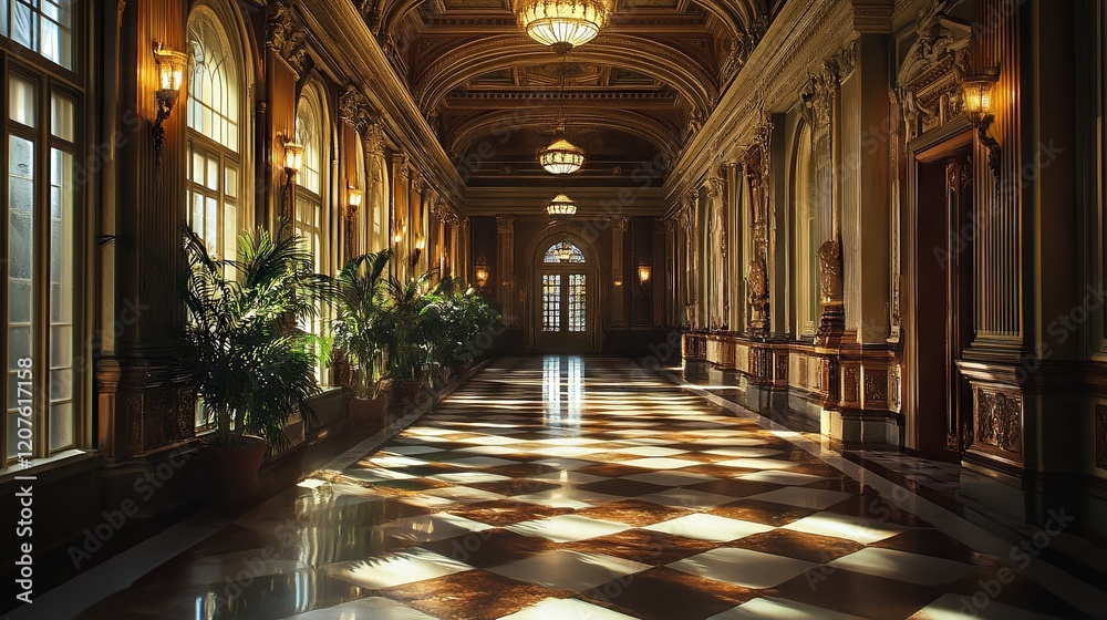 Fototapeta premium A grand and impressive hallway in a historic government building, captured with elegance