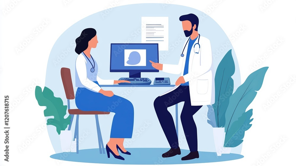 Doctor Discussing Medical Image with Patient - A Modern Healthcare Consultation Scene Doctor Discussing Medical Image with Patient - A Modern Healthcare Consultation Scene