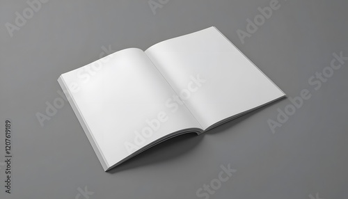 White empty open page book mockup or magazine isolated on grey background, brochure catalogue prospectus diary paper mockups presentation