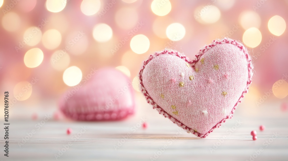 Obraz premium Pink Hearts, Bokeh Lights, Valentine's Day