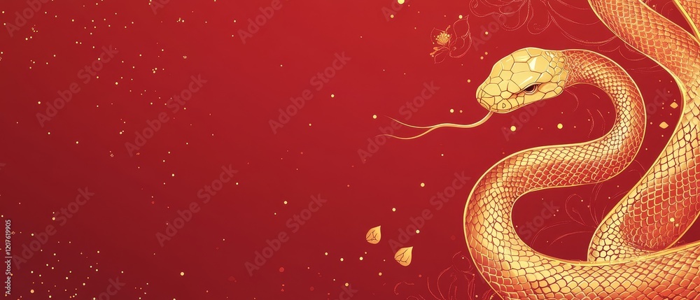 Obraz premium flat vector banner with a gold snake. chinese new year