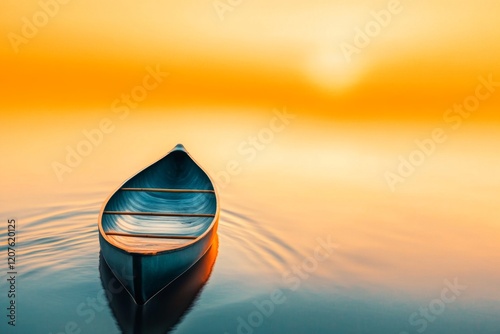 A simple flat design of a canoe on the Zambezi River, with stylized waves and a golden horizon in the distance