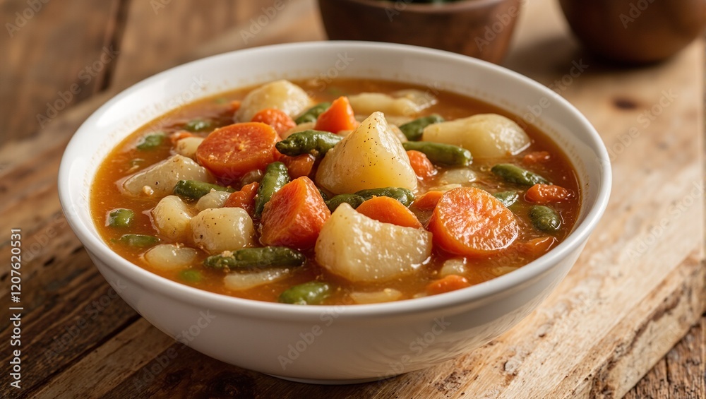 Homemade vegetable soup in rustic setting Homemade vegetable soup in rustic setting