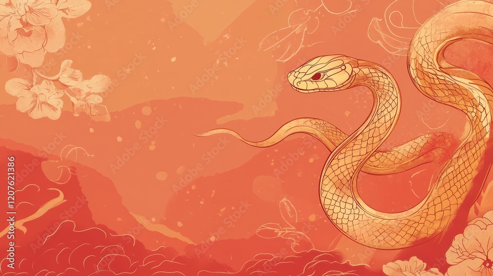 Obraz premium flat vector banner with a gold snake. chinese new year