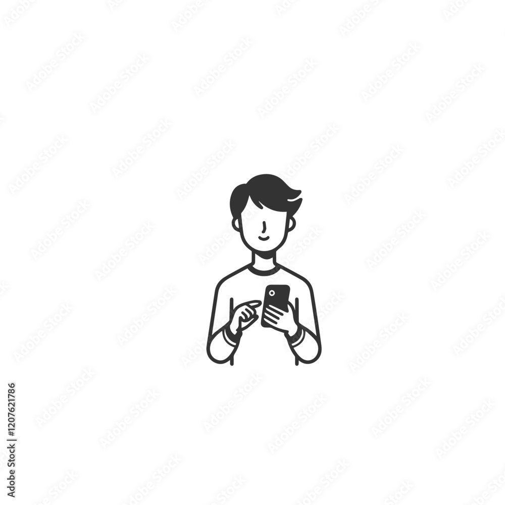 Illustration of Person Using a Smartphone with a Happy Expression. Young individual depicted using a smartphone with a cheerful expression, conveying connectivity and technology use. Illustration of Person Using a Smartphone with a Happy Expression. Young individual depicted using a smartphone with a cheerful expression, conveying connectivity and technology use.