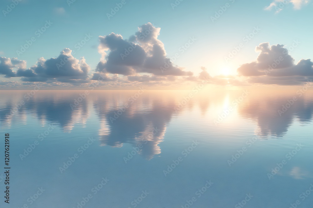 Obraz premium Calm ocean sunset reflection, cloudscape