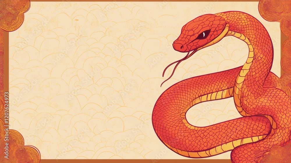 Obraz premium chinese new year. flat vector banner with a red snake. 