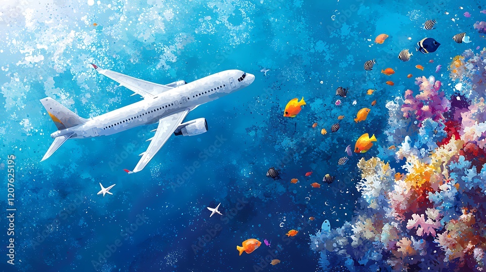 Fototapeta premium Airplane view coral reefs and clear water