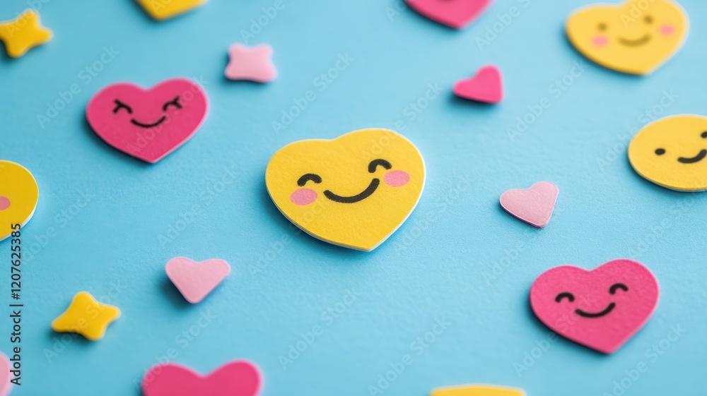 Fototapeta premium Playful heart stickers for creative decor craft room closeup bright colors fun concept