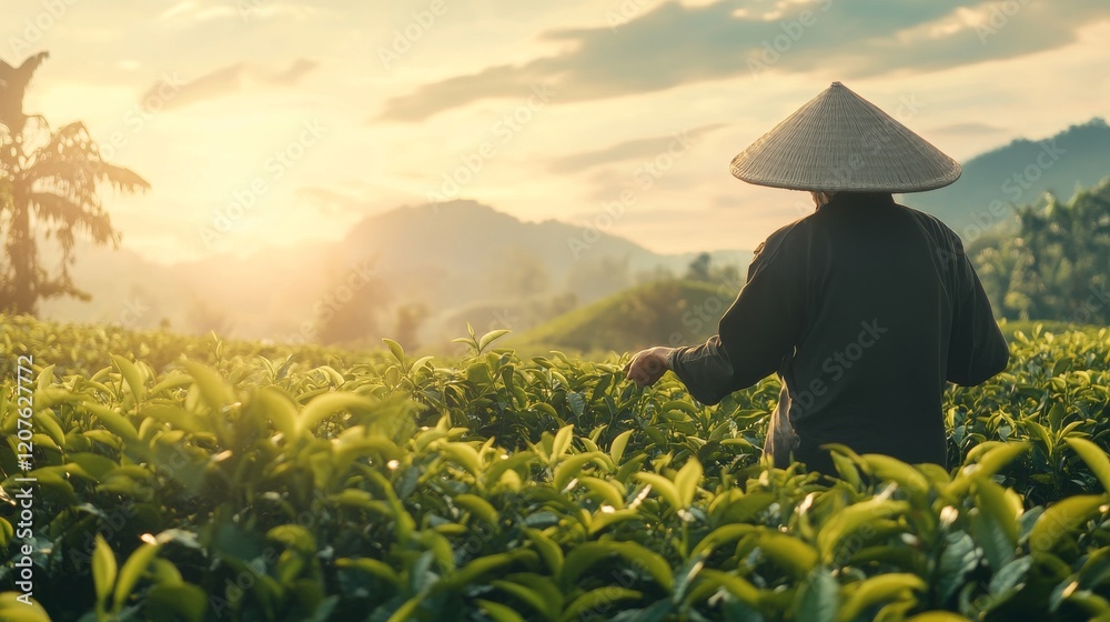 Fototapeta premium a panoramic view of a tea plantation