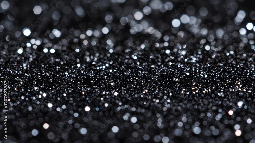 Glittering silver bokeh on deep black, luxurious and dramatic lighting effect Glittering silver bokeh on deep black, luxurious and dramatic lighting effect