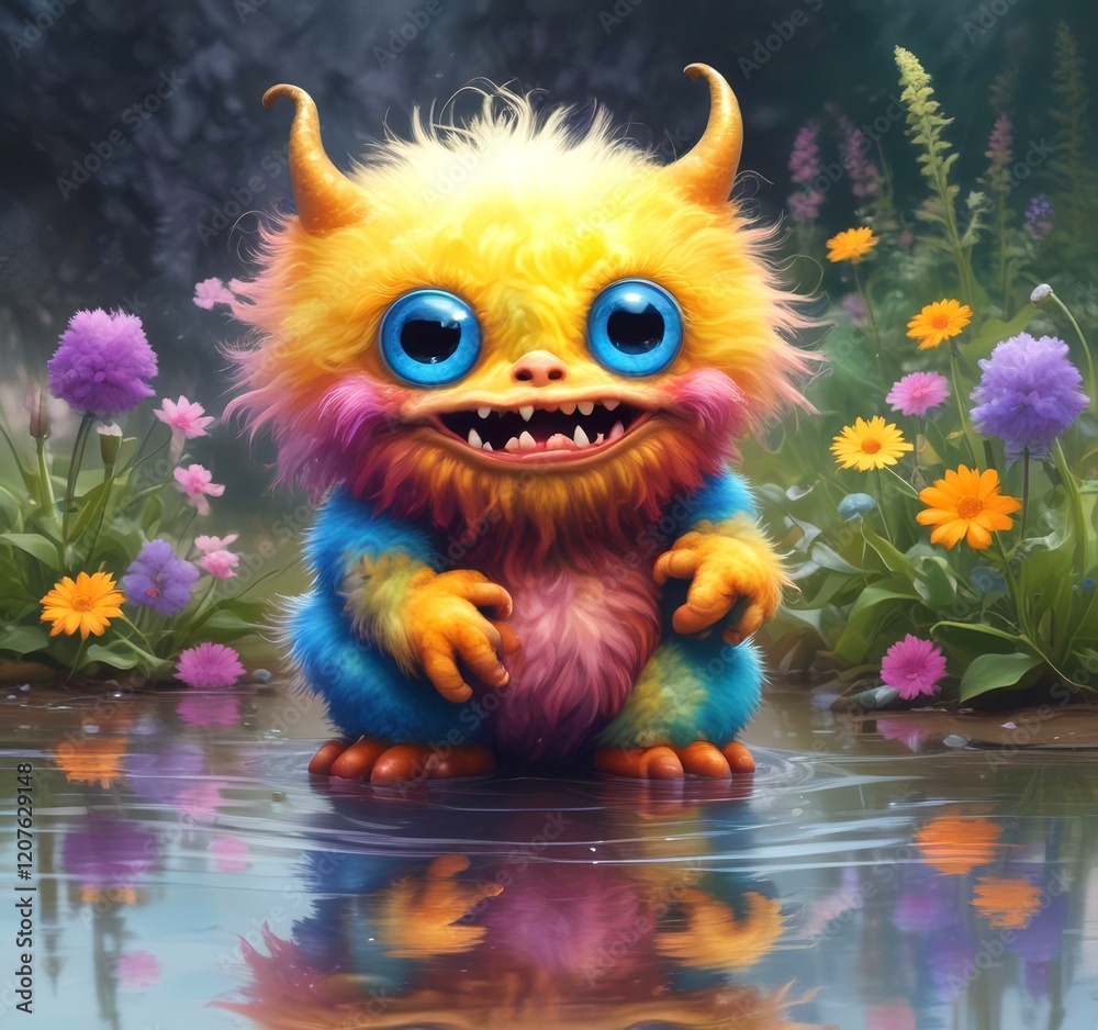 Fototapeta premium Illustration of fluffy and cute small monster.