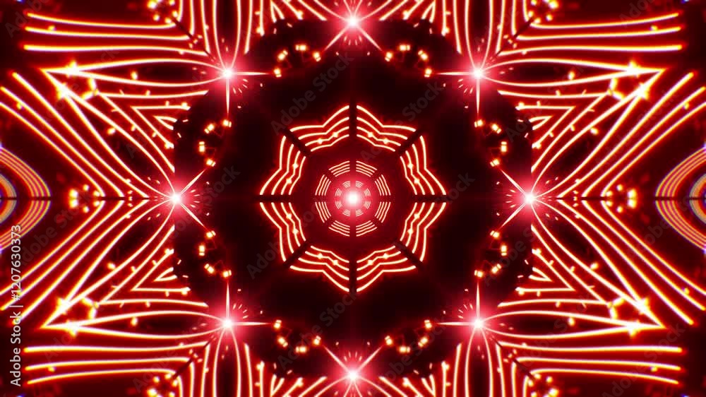 Glowing Red Festival Lights Kaleidoscope Background Loop