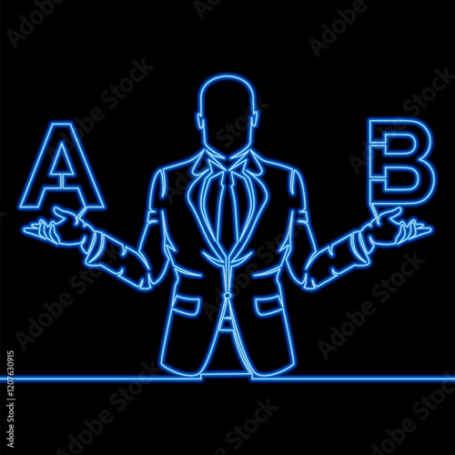 Choosing between two options, making a decision icon neon glow vector illustration concept