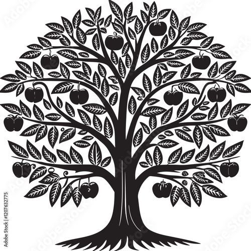 set of vector apple tree silhouettes