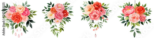 Bouquet Outdoor and Chandeliers, A beautiful arrangement of pastel roses, adorned with lush greenery, creating an elegant floral display.