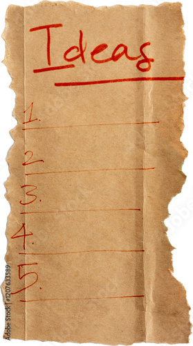 a list of Ideas on a torn piece of Brown packaging paper, Wishlist, Bucket list 2025