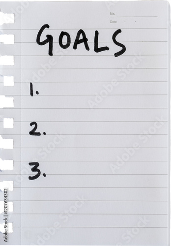 Goals on a spiral notebook page, 3 goals for New year 2025, Setting Goals for success background photo