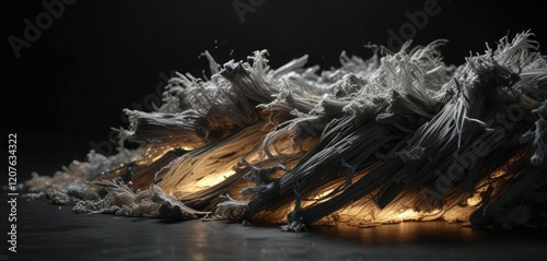 Asbestos chrysotile fibers in a dark background with a spotlight, contrast, asbestos photo