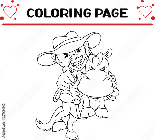 old cowboy is riding donkey coloring page for kids