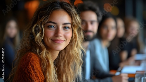 Wallpaper Mural Young corporate team engaged in dynamic collaboration during a business briefing, Torontodigital.ca