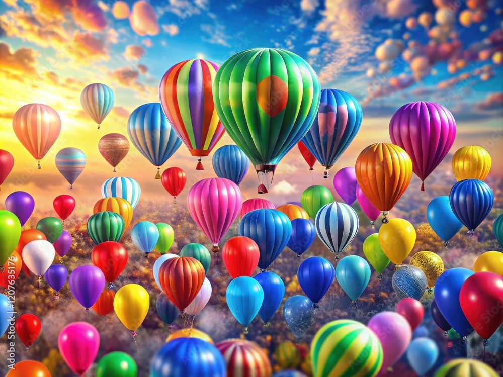 Obraz premium Generative AI creates stunning, high-resolution aerial photos of colorful balloons gracefully ascending.