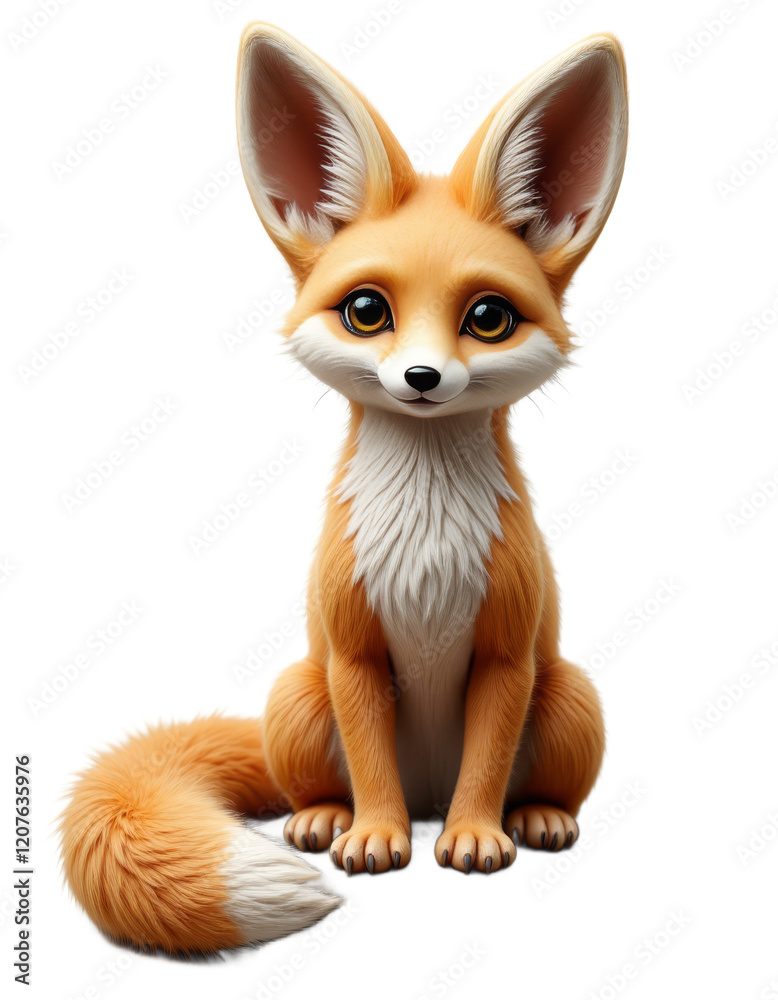 Fototapeta premium Orange Fennec fox sitting on gray rock with transparent background