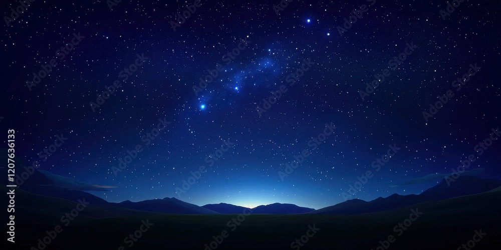 A serene night sky filled with stars, showcasing a gradient from deep blue to lighter hues, framed by distant mountains. A serene night sky filled with stars, showcasing a gradient from deep blue to lighter hues, framed by distant mountains.