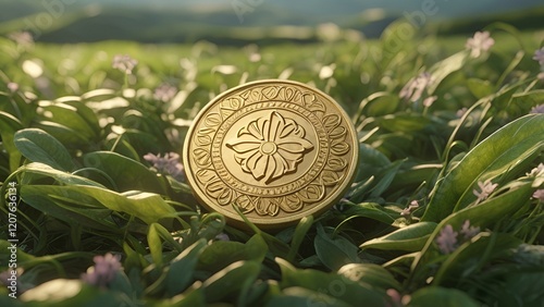 A single, aged silver coin, a relic of ancient finance, lies discarded on the ground, a symbol of forgotten wealth photo