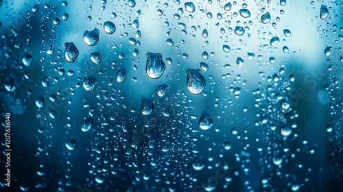 Charming raindrops cling to a clear window pane, capturing the beauty of nature's artistry and creating a soothing atmosphere that invites introspection and calmness.