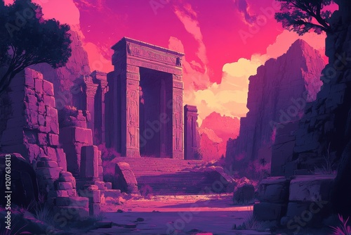 Ancient Stone Archway in a Purple Landscape