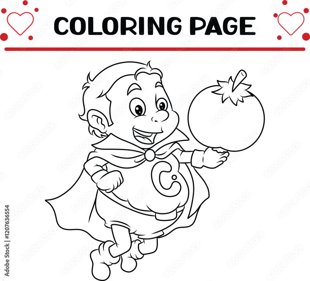 Fototapeta premium vegetable superhero with tomato coloring page for kids