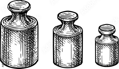 Antique weights ink sketches