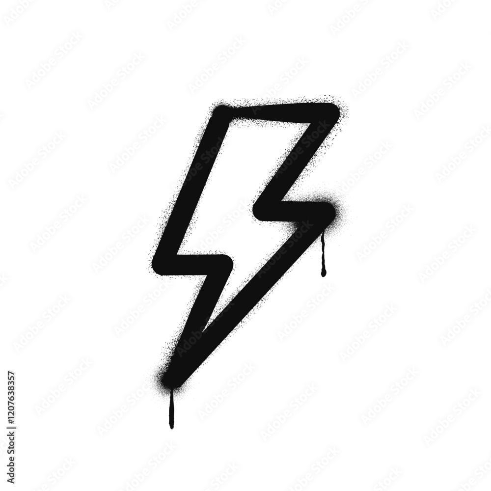 Graffiti drawing lightning symbol. Painted graffiti spray pattern of lightning. Spray paint element. Street art style illustration. Vector.