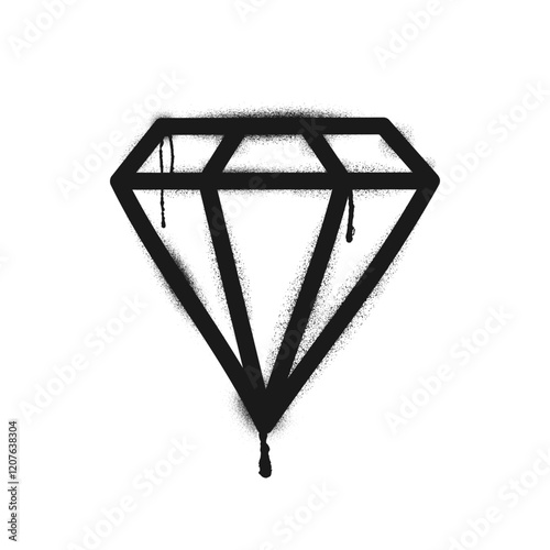 Graffiti drawing diamond symbol. Painted graffiti spray pattern of gem - diamond. Spray paint element. Street art style illustration. Vector.