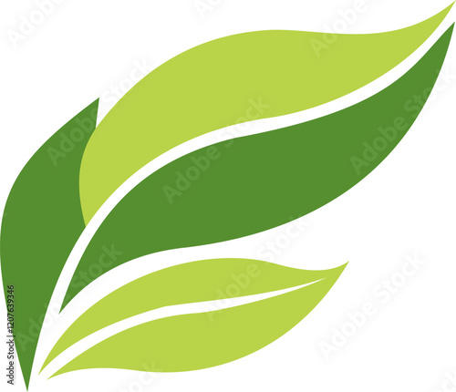 Stylized green leaves with smooth curves and modern design, symbolizing nature, growth, eco-friendliness