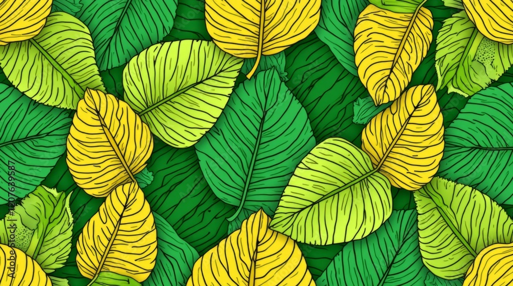 Fototapeta premium Seamless Leaf Pattern in Green and Yellow Tones