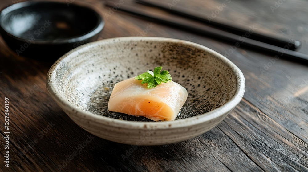 A simple yet elegant presentation of Korean kimchi in a rustic clay bowl, placed on a dark wooden table with chopsticks nearby.