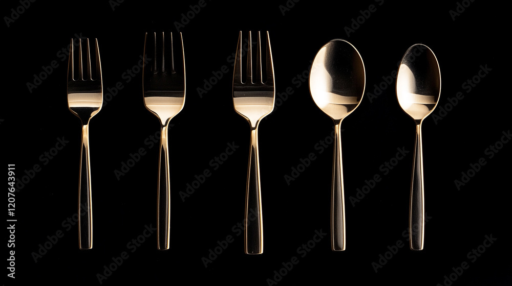 Elegant arrangement of dining utensils on a black background Elegant arrangement of dining utensils on a black background