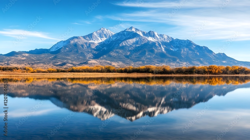 Majestic Mountain Range Reflected in Serene Lake,Symbolizing Business Goals and Mirrored Challenges