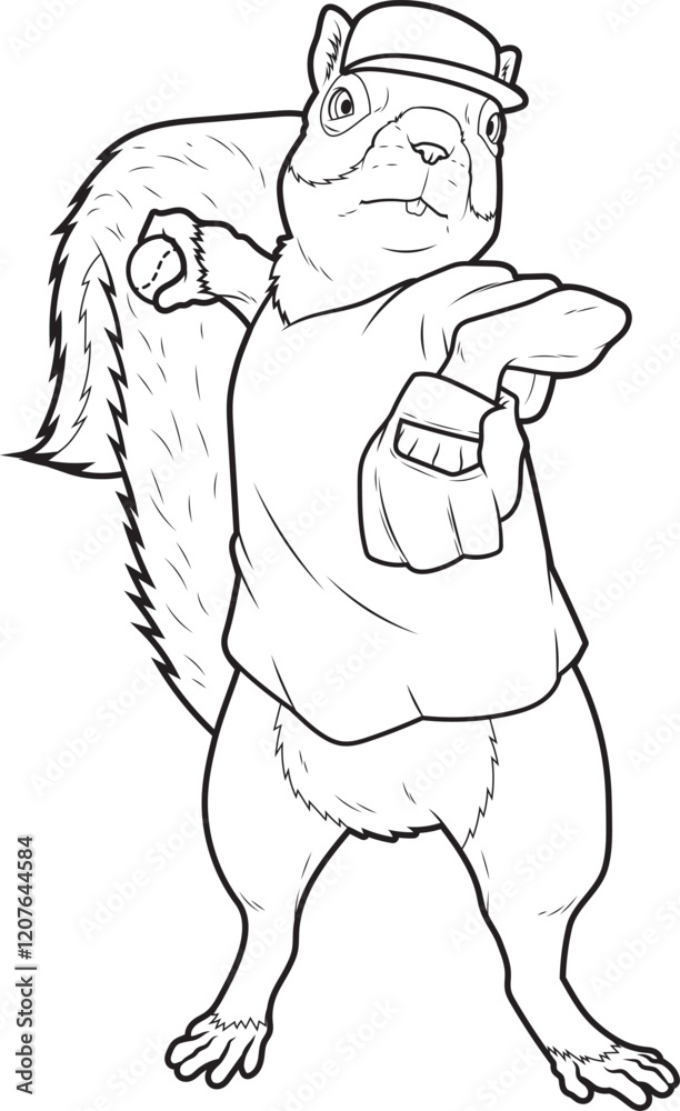 Fototapeta premium Squirrel Baseball Baseball glove Animal Vector Graphic Art Illustration