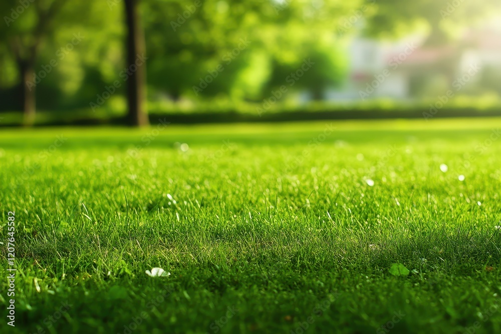 Serene Green Park Landscape with Lush Grass and Soft Focus Background for Nature and Outdoor Themes