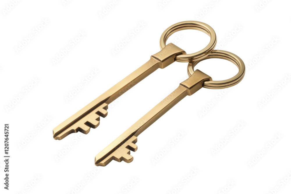 House key pair with metal house shaped keyring isolated on white background. PNG
House key pair with metal house shaped keyring isolated on white background. PNG