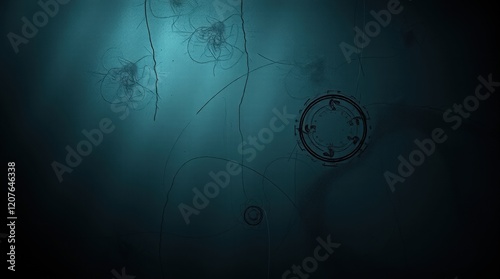 Mystical Underwater Scene With Abstract Shapes And Deep Blue Glow  
 photo