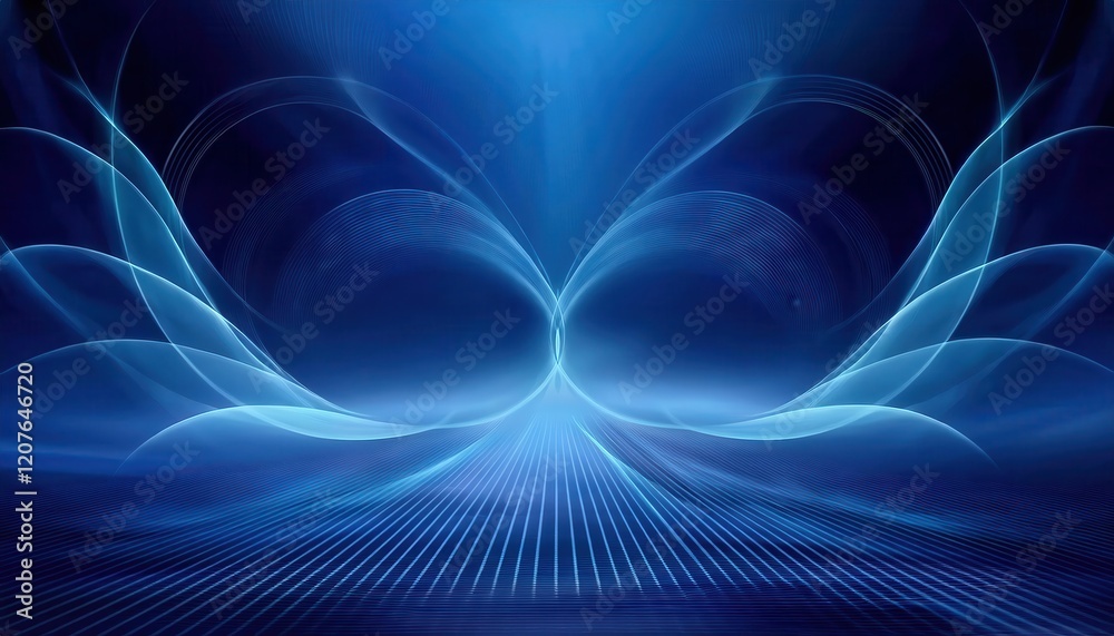 Obraz premium futuristic abstract blue energy waves with light streaks, ideal for technology backgrounds, digital projects, and modern designs