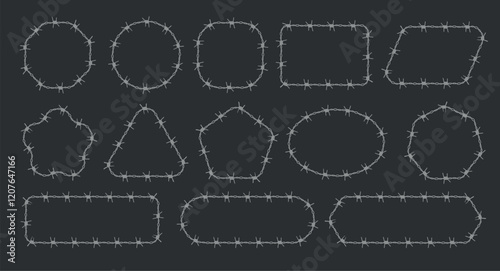 Barbed wire frames. Geometric shapes for danger security zones banners recent vector templates