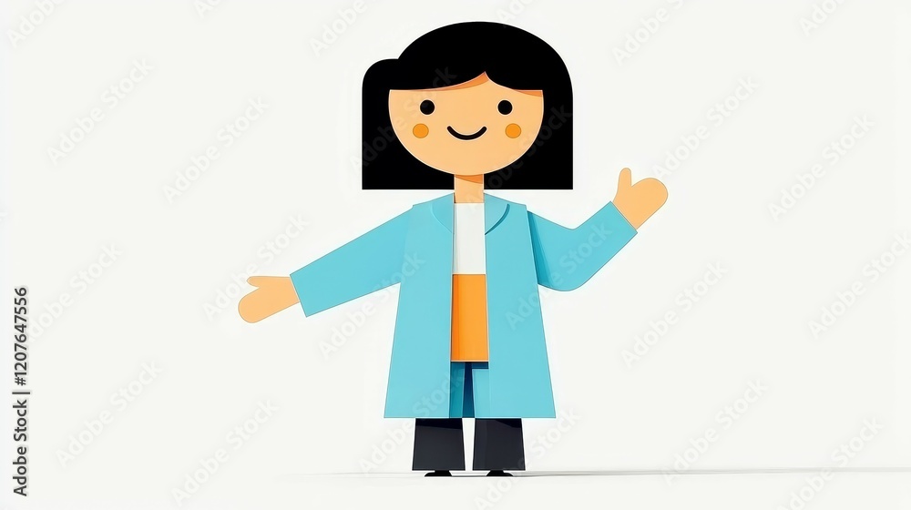 Cute Cartoon and Flat concept Cheerful character in a lab coat with a friendly gesture, representing science or healthcare. Cute Cartoon and Flat concept Cheerful character in a lab coat with a friendly gesture, representing science or healthcare.
