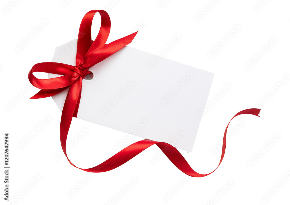 Elegant White Card Tied with Vibrant Red Ribbon Bow Elegant White Card Tied with Vibrant Red Ribbon Bow