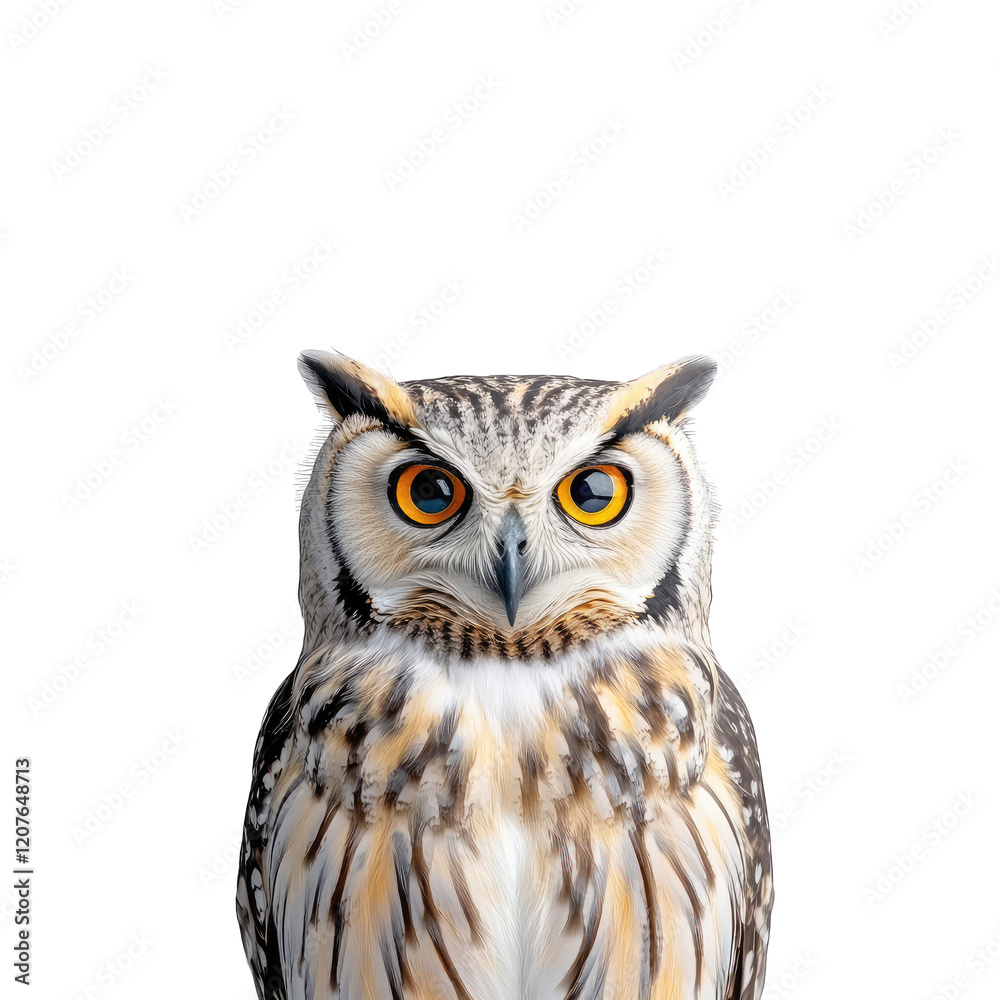 Naklejka premium Realistic and Detailed Illustration of an Owl with Striking Eyes Against a Dark Background