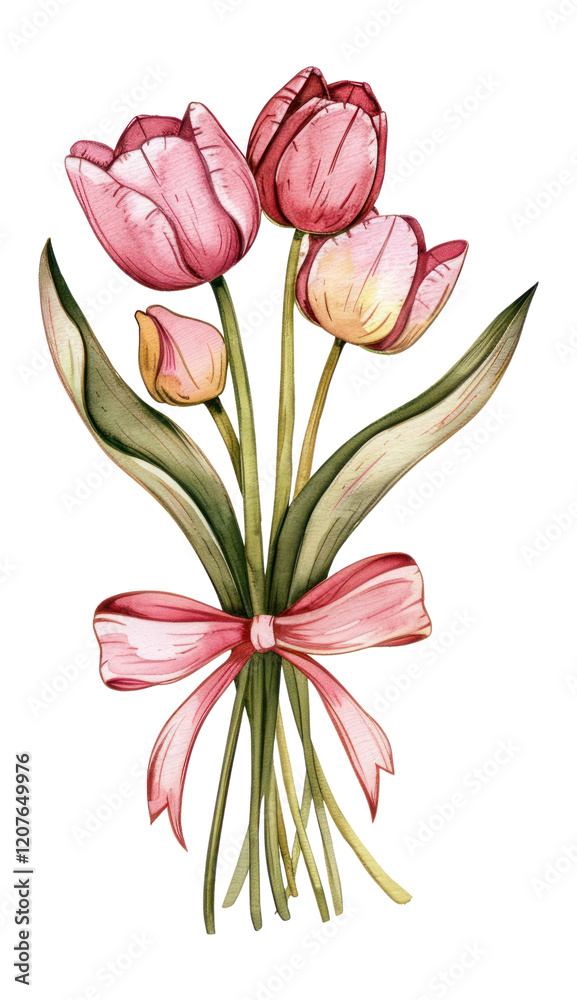 Fototapeta premium PNG Tulip bouquet watercolor flowers art.